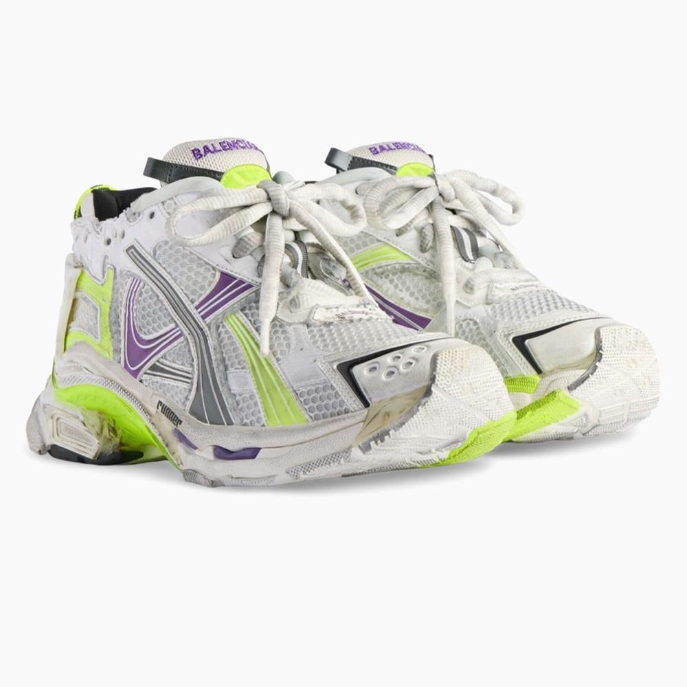 Balenciaga White and Lime Green Sneakers